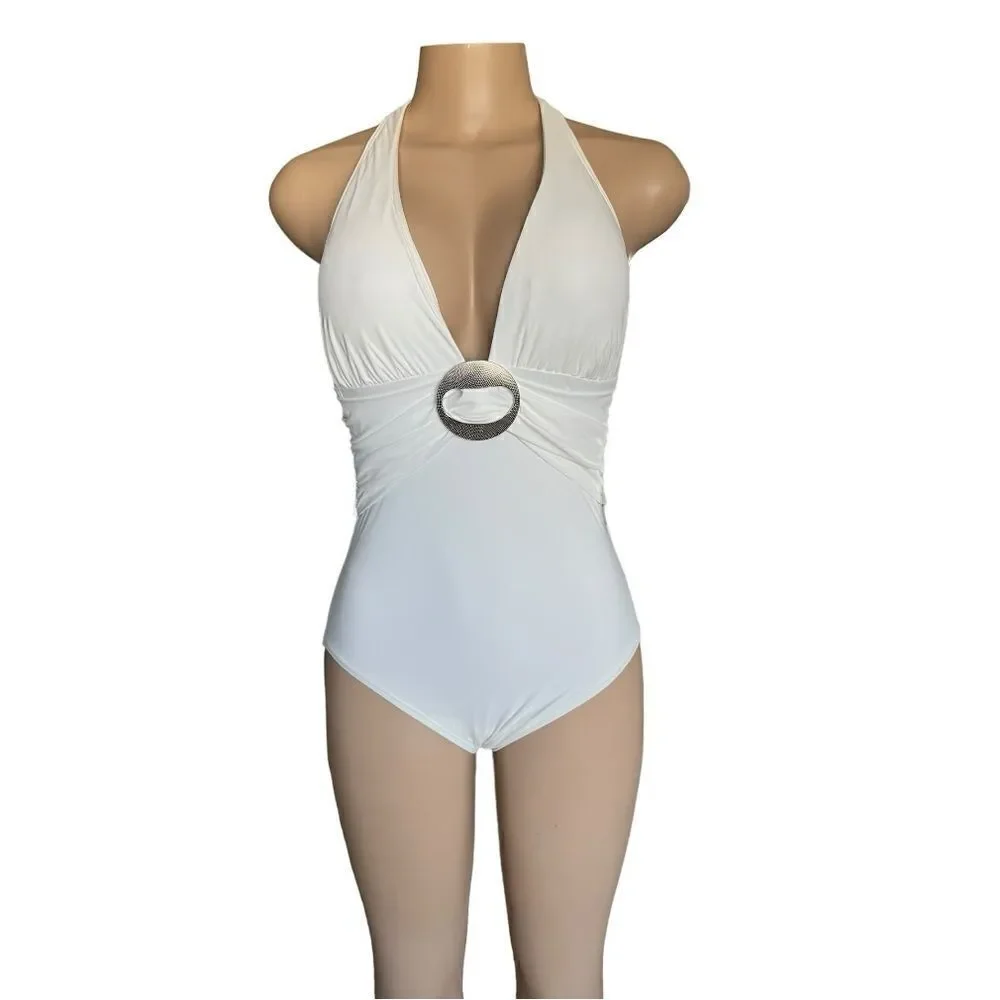 NWT- Contours by Coco Reef Brilliance Halter Bra Sized One Piece Swimsuit - Picture 7 of 15